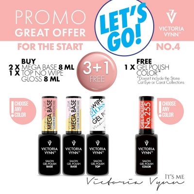 2 mega base 8ml, 1 top no wipe 8ml en 1 gratis salon gelpolish 